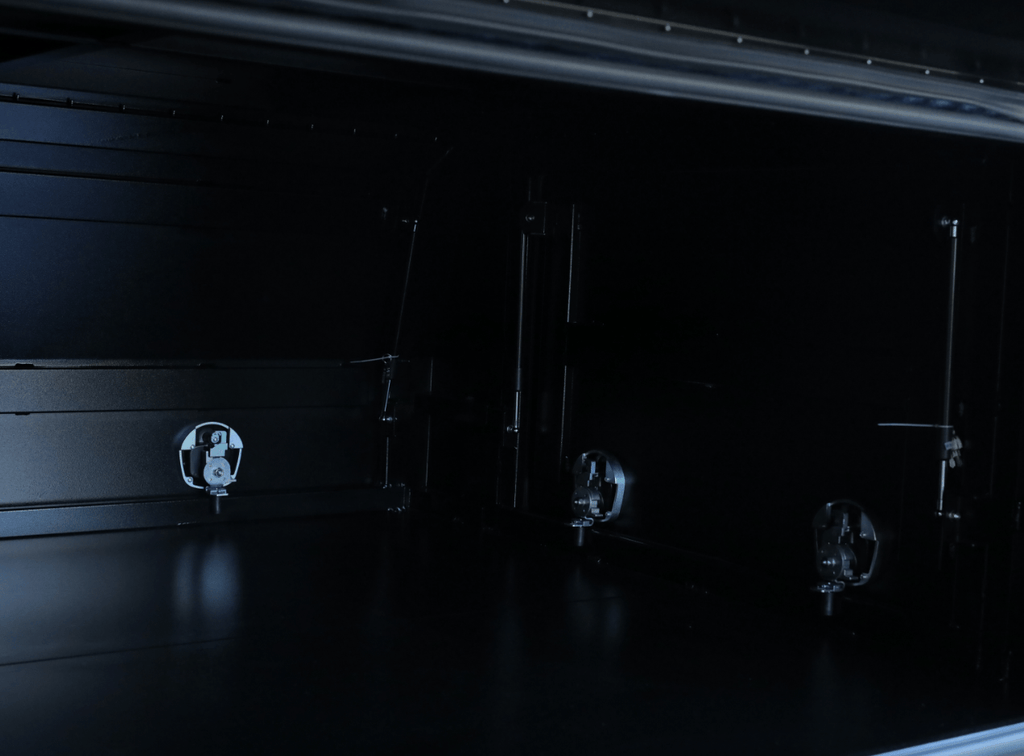 Maximise versatility with the 2100mm 3 door black gullwing canopy by australian performance boxes—ideal for work and recreation.