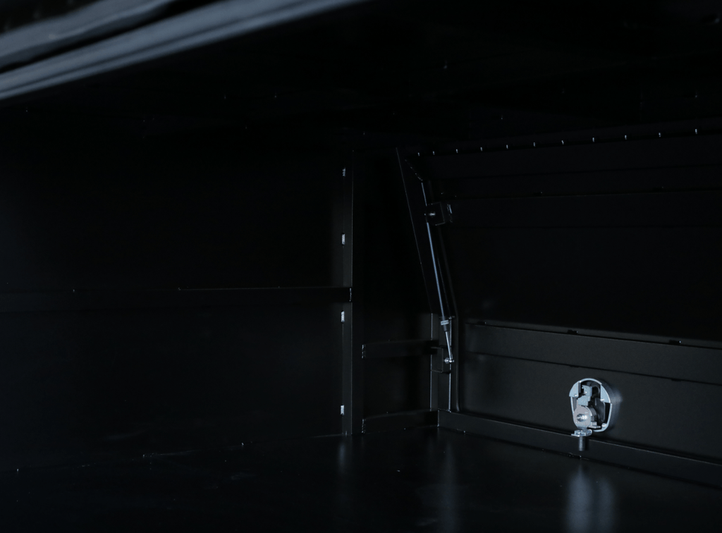Experience superior usability with this 2400mm 3 door jack-off gullwing canopy in black, engineered by australian performance boxes for maximum efficiency.