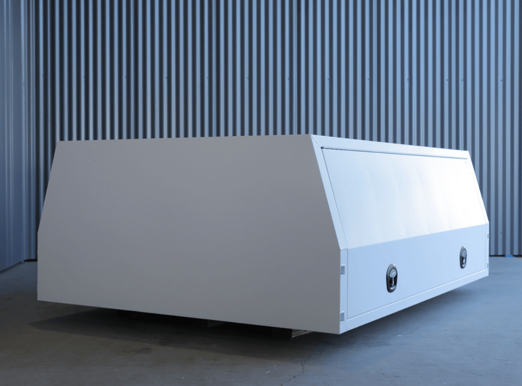 Discover the durable 2400mm 3 door jack-off gullwing canopy in white from australian performance boxes—perfect for secure and versatile vehicle storage.