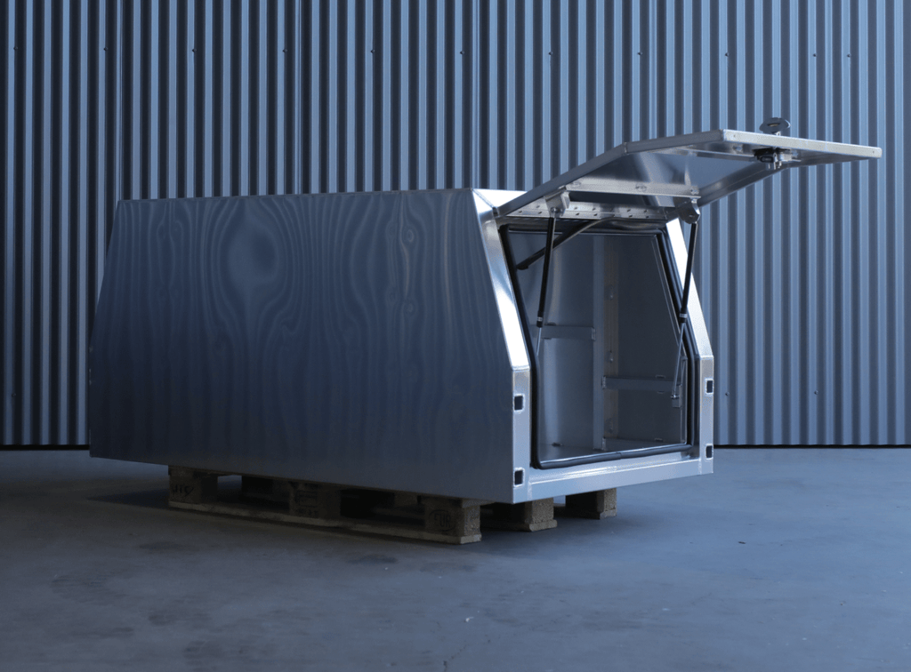 Open apboxes 800mm aluminium gullwing canopy, showcasing convenient access and strong build.