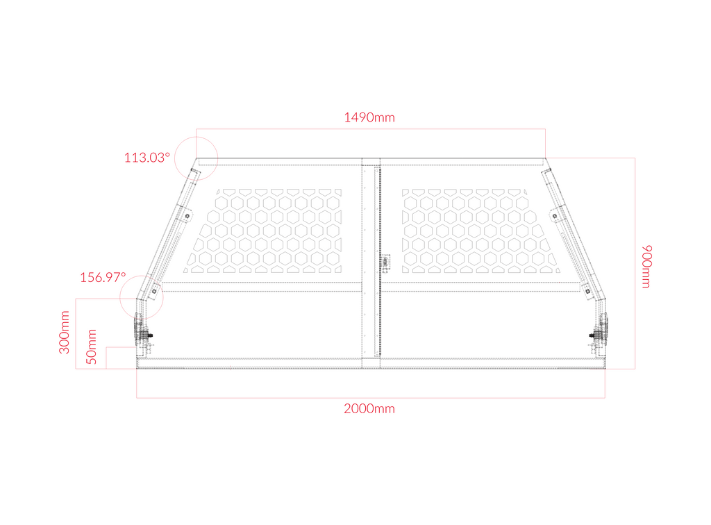 Technical drawing of utility canopy showing measurements. the boxes are detailed in black outlines against a white background.