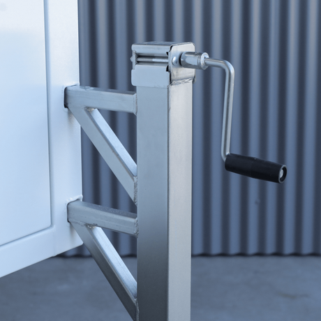 Apboxes jack-off canopy leg set, four legs displayed together against a corrugated wall.