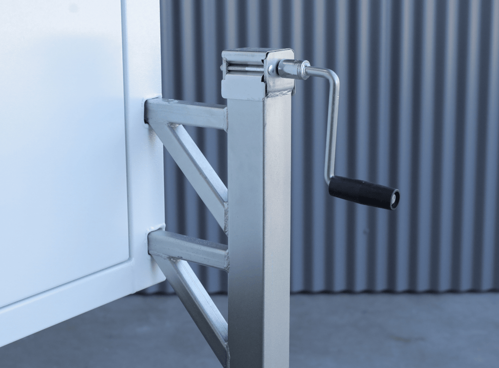 Apboxes jack-off canopy leg set, four legs displayed together against a corrugated wall.