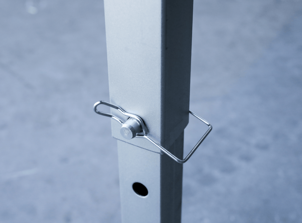 Close-up of an apboxes jack-off canopy leg and pin.