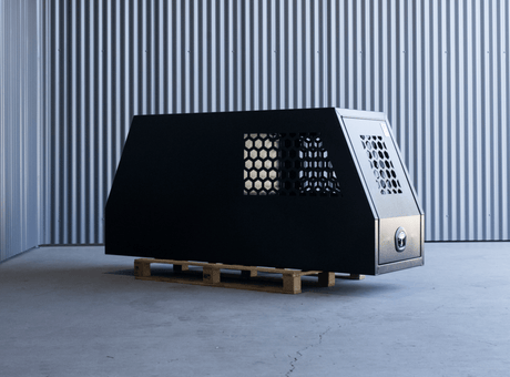 Apboxes XL Series 600mm 1-2 Dog Box in black, closed exterior view